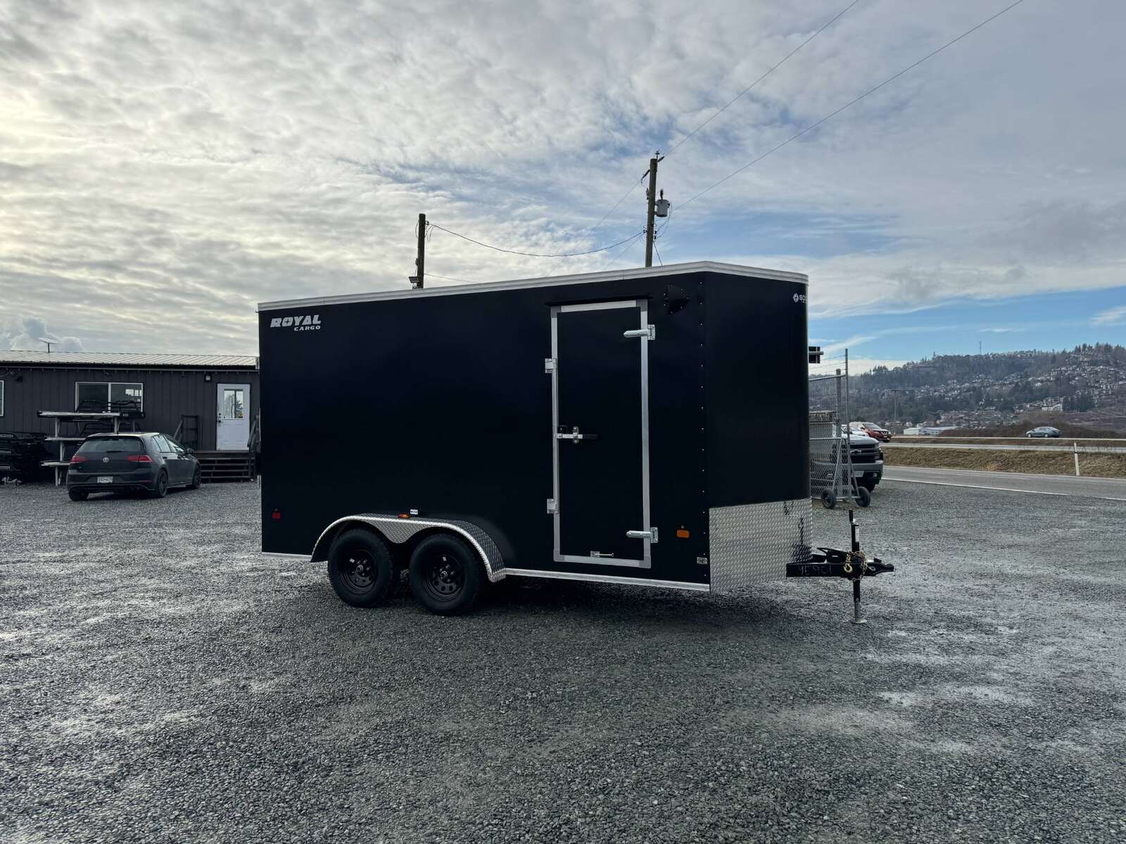 Photo of 2025 Royal Cargo 7X14 V Nose 7700LB GVW RAMP DOOR Black Enclosed Cargo Trailer Extra Tall