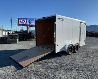 Thumbnail Photo of 2025 Royal Cargo 7X14 V Nose 7700LB GVW RAMP DOOR White Enclosed Cargo Trailer 78in Height