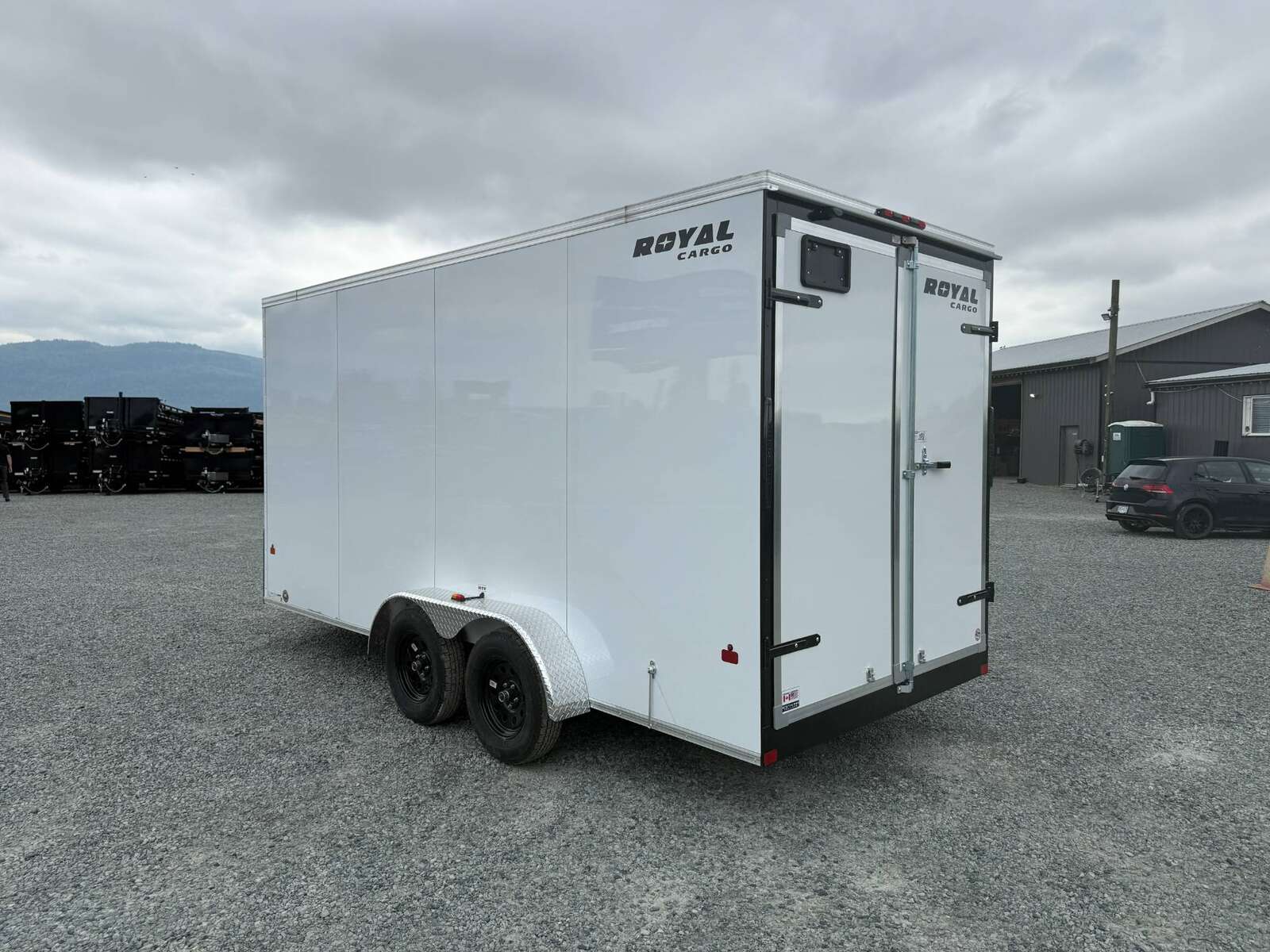 Photo of 2026 Royal 7x16 Enclosed Cargo Trailer V Nose Barn Doors White 7700lb GVW Extra Height