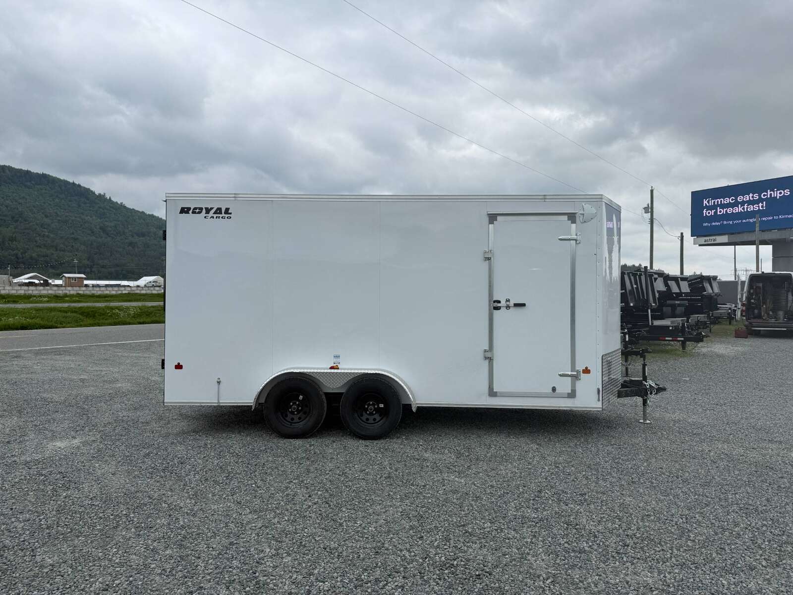 Photo of 2026 Royal 7x16 Enclosed Cargo Trailer V Nose Barn Doors White 7700lb GVW Extra Height