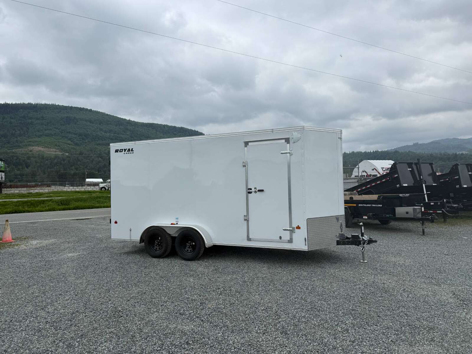 Photo of 2026 Royal 7x16 Enclosed Cargo Trailer V Nose Barn Doors White 7700lb GVW Extra Height