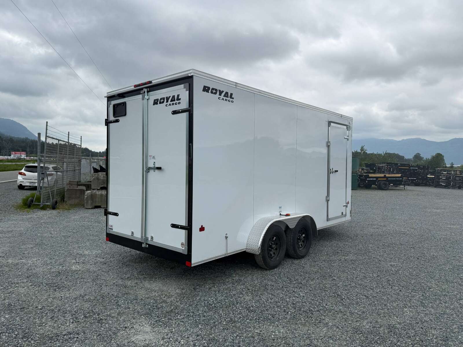Photo of 2026 Royal 7x16 Enclosed Cargo Trailer V Nose Barn Doors White 7700lb GVW Extra Height