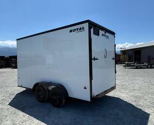 Thumbnail Photo of 2026 Royal 7x14 V Nose Cargo / Enclosed Trailer Extra Height Ramp Door White w/ Blackout Trim Package 7700lb GVW