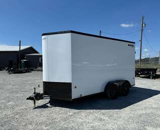 Thumbnail Photo of 2026 Royal 7x14 V Nose Cargo / Enclosed Trailer Extra Height Ramp Door White w/ Blackout Trim Package 7700lb GVW