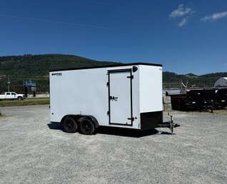 Thumbnail Photo of 2026 Royal 7x14 V Nose Cargo / Enclosed Trailer Extra Height Ramp Door White w/ Blackout Trim Package 7700lb GVW