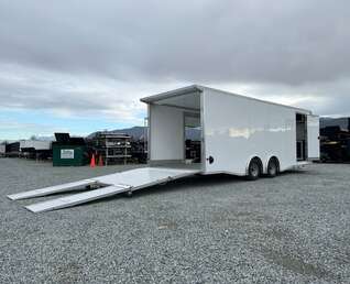 Thumbnail Photo of 2026 ALCOM ALUMINUM 8.5x24 CAR TRAILER 9900lb GVW WHITE LARGE ESCAPE SIDE DOOR CARGO ENCLOSED