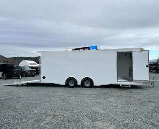 Thumbnail Photo of 2026 ALCOM ALUMINUM 8.5x24 CAR TRAILER 9900lb GVW WHITE LARGE ESCAPE SIDE DOOR CARGO ENCLOSED