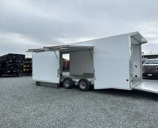 Thumbnail Photo of 2026 ALCOM ALUMINUM 8.5x24 CAR TRAILER 9900lb GVW WHITE LARGE ESCAPE SIDE DOOR CARGO ENCLOSED