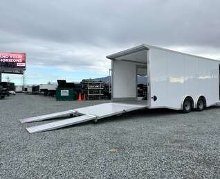 Thumbnail Photo of 2026 ALCOM ALUMINUM 8.5x24 CAR TRAILER 9900lb GVW WHITE LARGE ESCAPE SIDE DOOR CARGO ENCLOSED