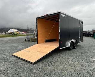 Thumbnail Photo of 2026 Royal 7.5X16 V-NOSE RAMP DOOR EXTRA HEIGHT Cargo / Enclosed Trailer Black 7700lb GVW