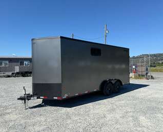 Thumbnail Photo of 2026 Royal 7.5x18 Cargo Enclosed Trailer Blackout Package w/ Side Windows Heavy Duty 11400lb GVW w/ Ramp Door Charcoal Grey