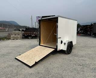 Thumbnail Photo of 2026 Impact 5x8 Quake V Nose Cargo Enclosed Trailer Ramp Door White 2990lb GVW