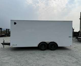 Thumbnail Photo of 2025 Impact 8.5x18 Quake V Nose Cargo Enclosed Trailer Ramp Door Extra Height White 7000lb GVW