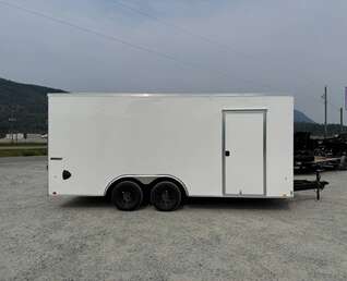 Thumbnail Photo of 2025 Impact 8.5x18 Quake V Nose Cargo Enclosed Trailer Ramp Door Extra Height White 7000lb GVW