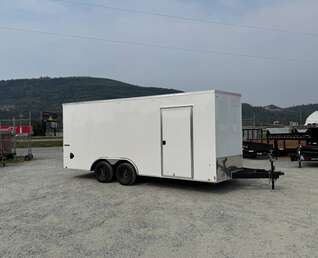 Thumbnail Photo of 2025 Impact 8.5x18 Quake V Nose Cargo Enclosed Trailer Ramp Door Extra Height White 7000lb GVW