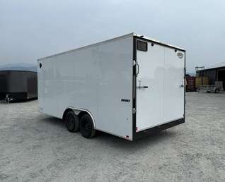 Thumbnail Photo of 2025 Impact 8.5x18 Quake V Nose Cargo Enclosed Trailer Ramp Door Extra Height White 7000lb GVW