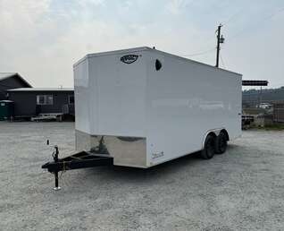 Thumbnail Photo of 2025 Impact 8.5x18 Quake V Nose Cargo Enclosed Trailer Ramp Door Extra Height White 7000lb GVW
