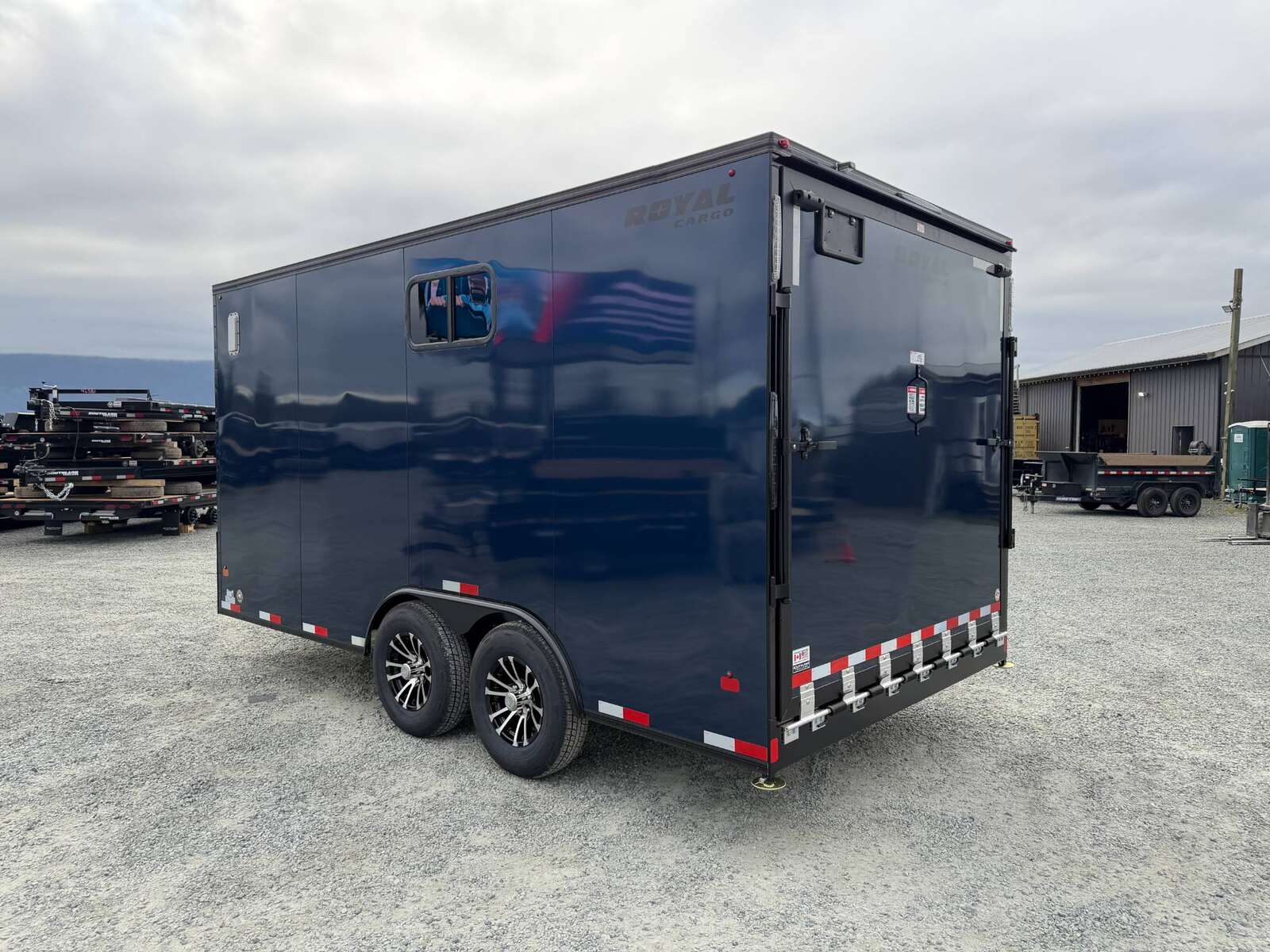 Photo of 2026 Royal 8.5x16 V Nose Cargo Enclosed Trailer Camping Package Blue w/ Blackout Pkg, Insulated, Ramp Door, White Walls, 2x Windows & More!