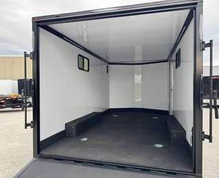 Thumbnail Photo of 2026 Royal 8.5x16 V Nose Cargo Enclosed Trailer Camping Package Charcoal Grey w/ Blackout Pkg, Insulated, Ramp Door, White Walls, 2x Windows & More!