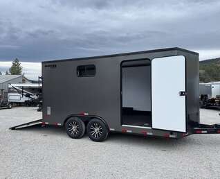 Thumbnail Photo of 2026 Royal 8.5x16 V Nose Cargo Enclosed Trailer Camping Package Charcoal Grey w/ Blackout Pkg, Insulated, Ramp Door, White Walls, 2x Windows & More!