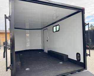Thumbnail Photo of 2026 Royal 8.5x16 V Nose Cargo Enclosed Trailer Camping Package Charcoal Grey w/ Blackout Pkg, Insulated, Ramp Door, White Walls, 2x Windows & More!