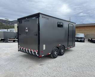 Thumbnail Photo of 2026 Royal 8.5x16 V Nose Cargo Enclosed Trailer Camping Package Charcoal Grey w/ Blackout Pkg, Insulated, Ramp Door, White Walls, 2x Windows & More!