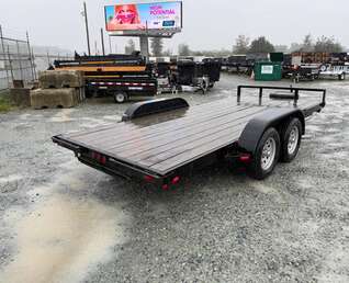 Thumbnail Photo of Pre Owned Used 2018 Snake River 7x16 Flat Deck Car Hauler Trailer 7000lb GVW w/ Ramps