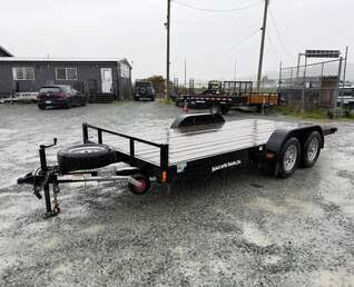 Thumbnail Photo of Pre Owned Used 2018 Snake River 7x16 Flat Deck Car Hauler Trailer 7000lb GVW w/ Ramps