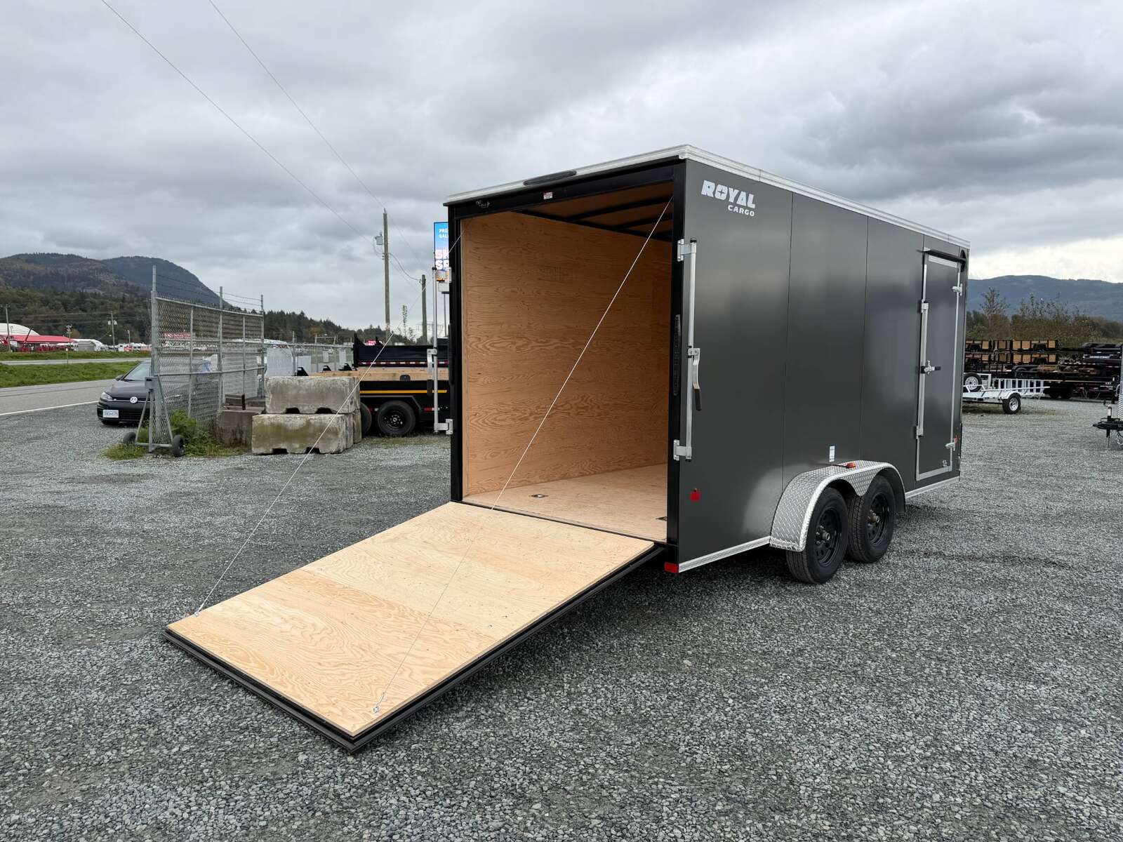 Photo of 2026 Royal 7x16 Enclosed Cargo Trailer V Nose Ramp Door Charcoal Grey 7700lb GVW Extra Height