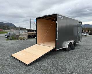 Thumbnail Photo of 2026 Royal 7x16 Enclosed Cargo Trailer V Nose Ramp Door Charcoal Grey 7700lb GVW Extra Height