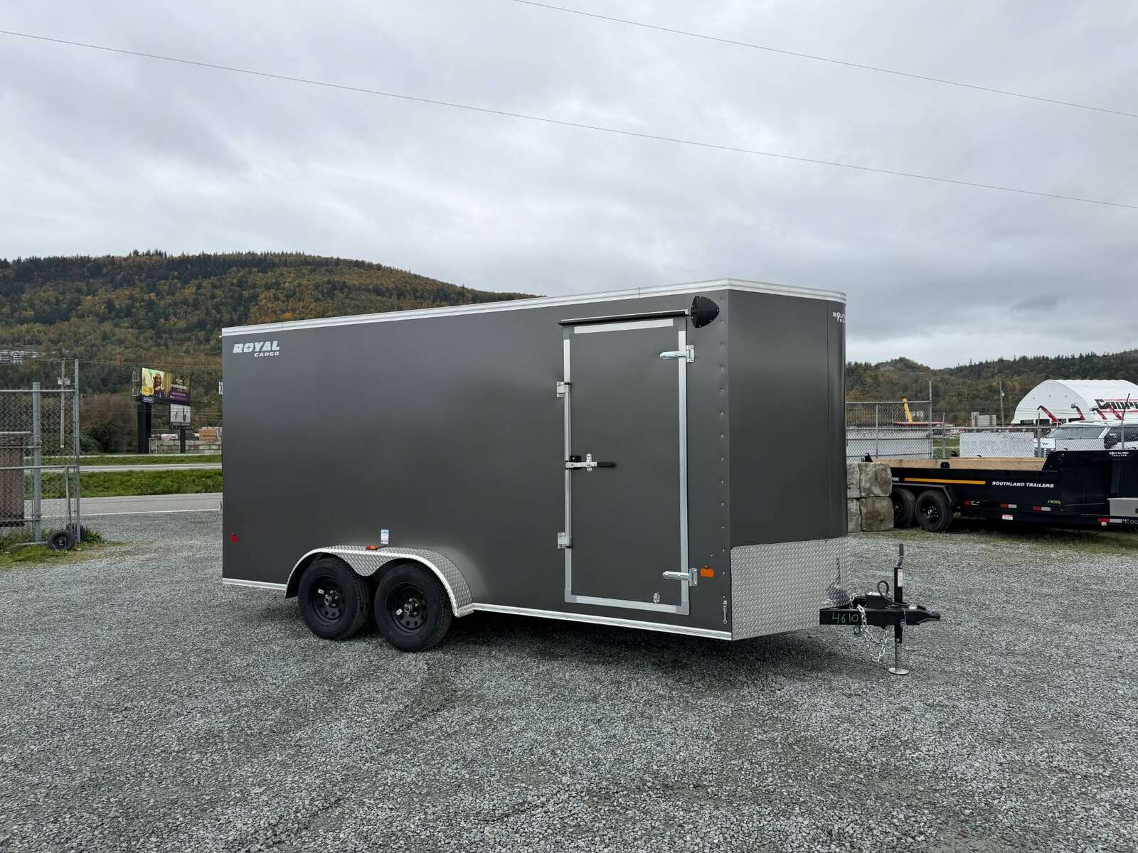 Photo of 2026 Royal 7x16 Enclosed Cargo Trailer V Nose Ramp Door Charcoal Grey 7700lb GVW Extra Height