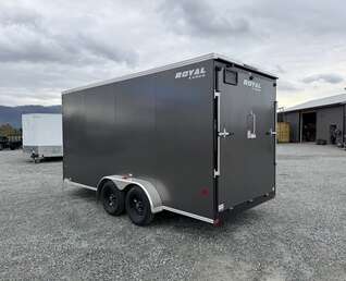 Thumbnail Photo of 2026 Royal 7x16 Enclosed Cargo Trailer V Nose Ramp Door Charcoal Grey 7700lb GVW Extra Height