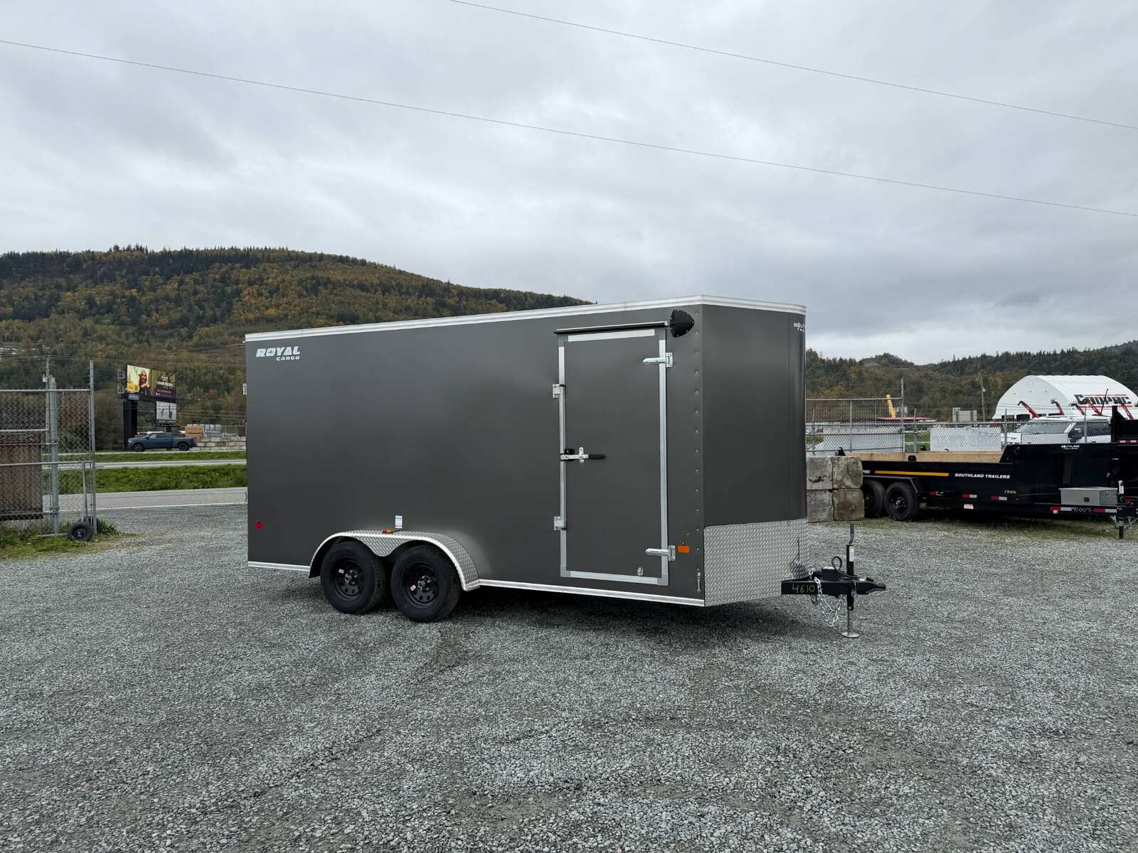 Photo of 2026 Royal 7x16 Enclosed Cargo Trailer V Nose Ramp Door Charcoal Grey 7700lb GVW Extra Height