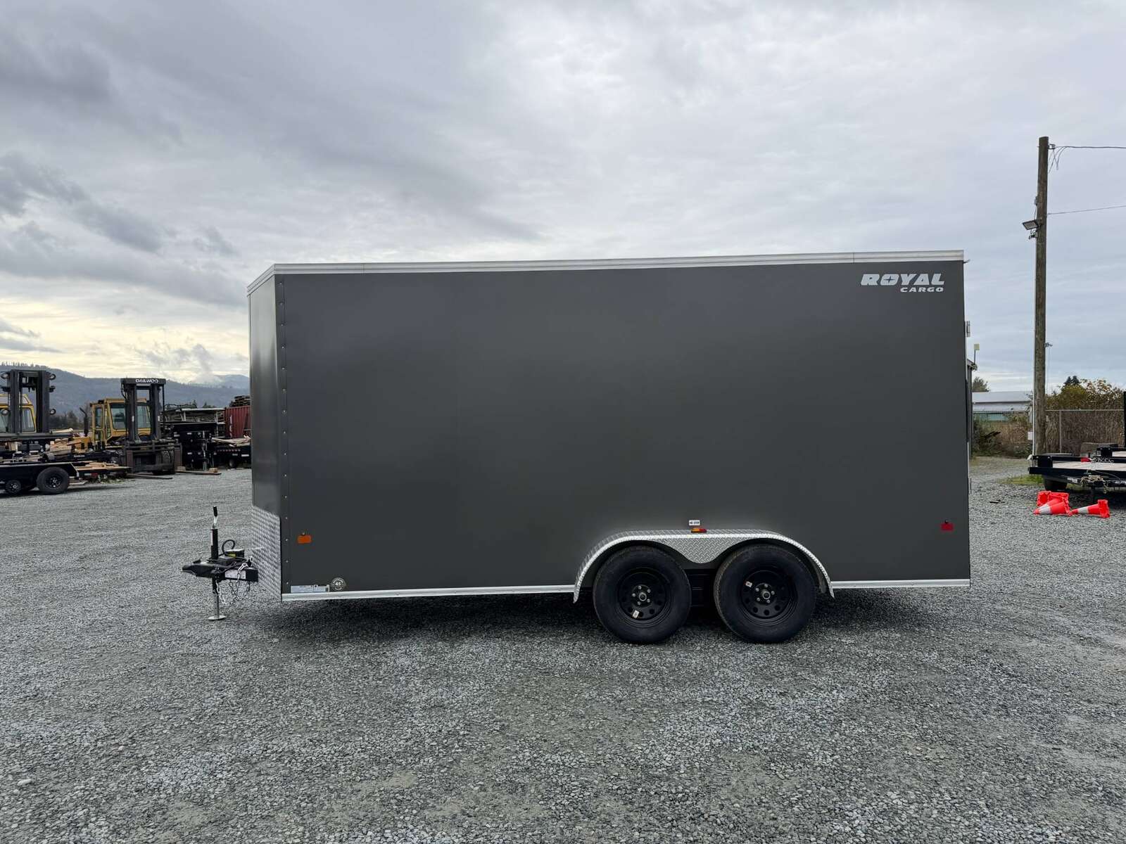 Photo of 2026 Royal 7x16 Enclosed Cargo Trailer V Nose Ramp Door Charcoal Grey 7700lb GVW Extra Height