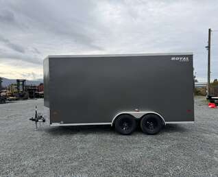 Thumbnail Photo of 2026 Royal 7x16 Enclosed Cargo Trailer V Nose Ramp Door Charcoal Grey 7700lb GVW Extra Height