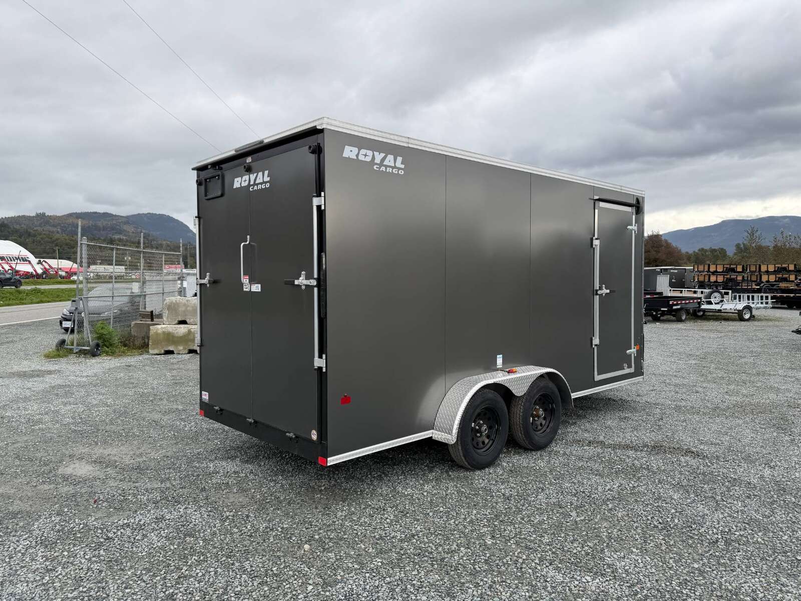 Photo of 2026 Royal 7x16 Enclosed Cargo Trailer V Nose Ramp Door Charcoal Grey 7700lb GVW Extra Height