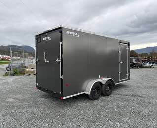 Thumbnail Photo of 2026 Royal 7x16 Enclosed Cargo Trailer V Nose Ramp Door Charcoal Grey 7700lb GVW Extra Height
