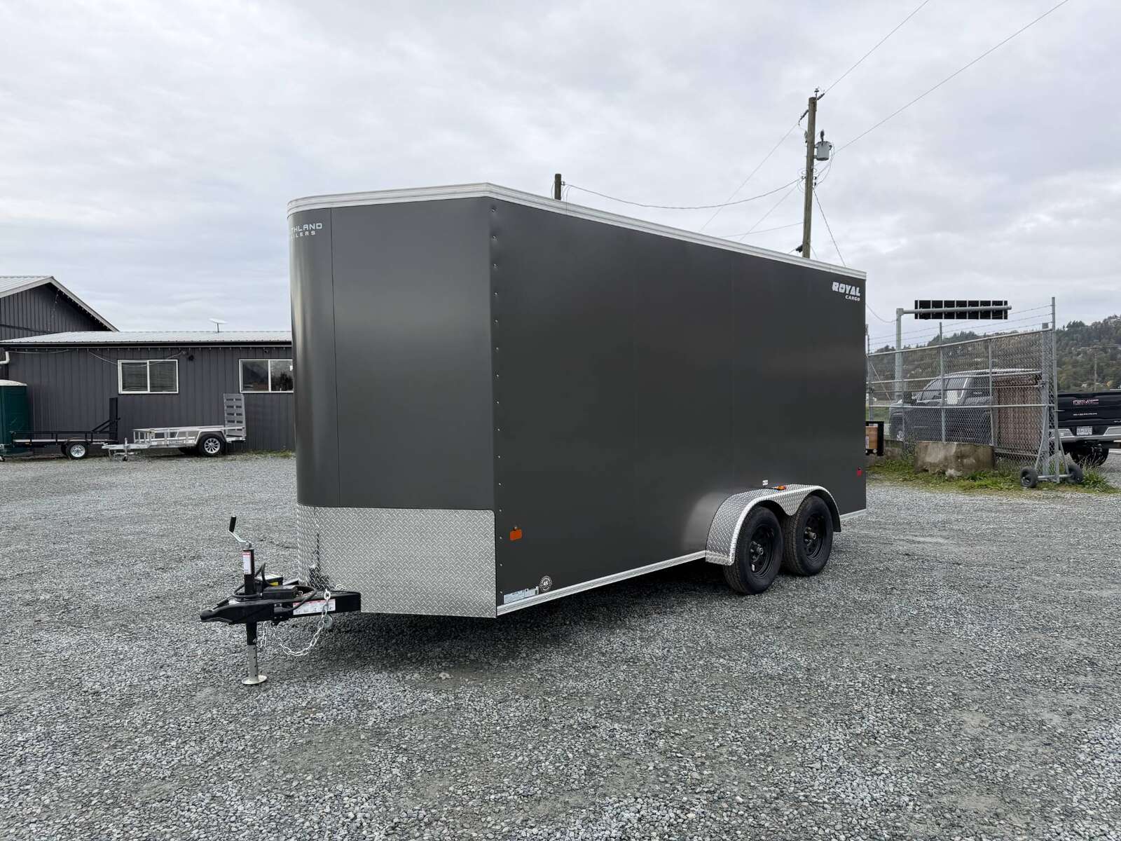 Photo of 2026 Royal 7x16 Enclosed Cargo Trailer V Nose Ramp Door Charcoal Grey 7700lb GVW Extra Height