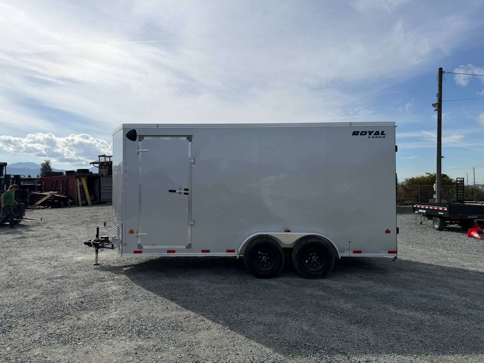 Photo of 2026 Royal 7x16 Enclosed Cargo Trailer V Nose Barn Door Silver HD 11,400lb GVW Extra Height