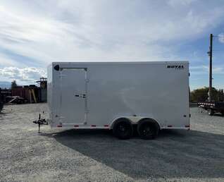 Thumbnail Photo of 2026 Royal 7x16 Enclosed Cargo Trailer V Nose Barn Door Silver HD 11,400lb GVW Extra Height
