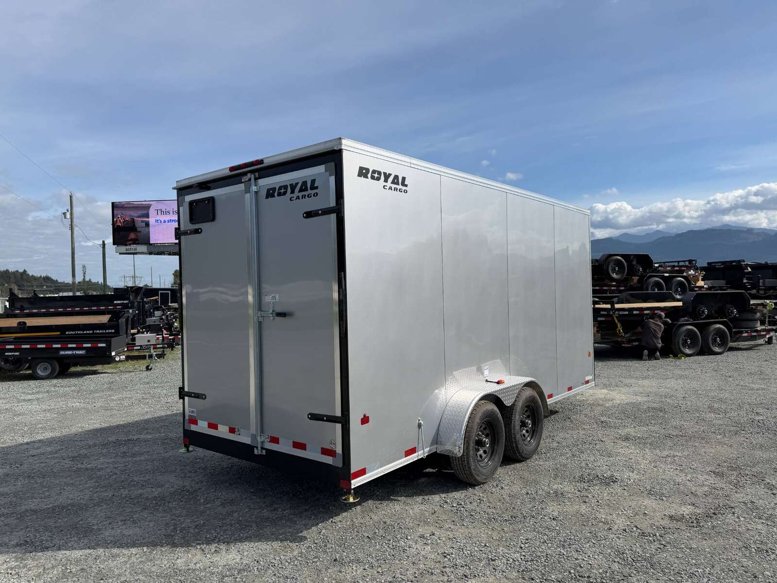 Photo of 2026 Royal 7x16 Enclosed Cargo Trailer V Nose Barn Door Silver HD 11,400lb GVW Extra Height