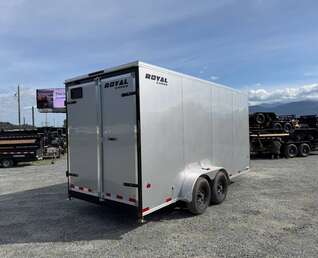 Thumbnail Photo of 2026 Royal 7x16 Enclosed Cargo Trailer V Nose Barn Door Silver HD 11,400lb GVW Extra Height