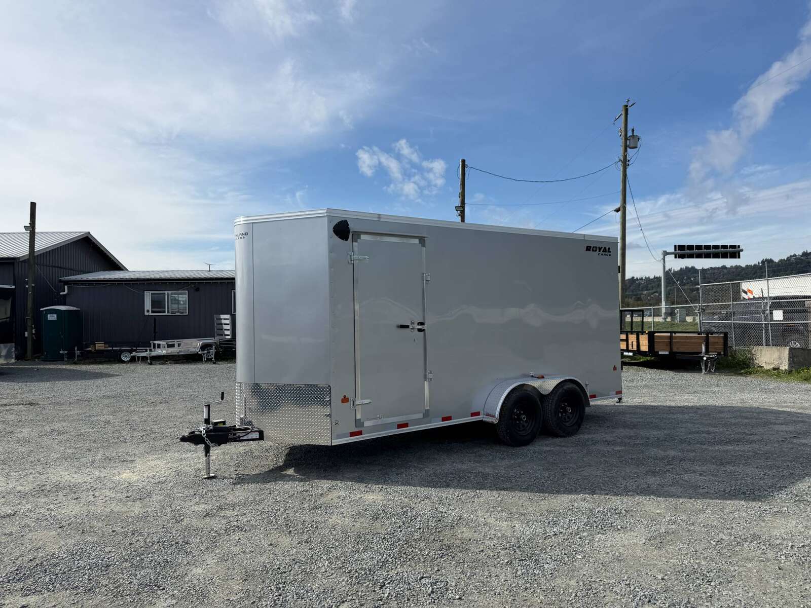 Photo of 2026 Royal 7x16 Enclosed Cargo Trailer V Nose Barn Door Silver HD 11,400lb GVW Extra Height