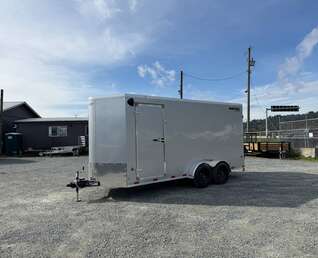 Thumbnail Photo of 2026 Royal 7x16 Enclosed Cargo Trailer V Nose Barn Door Silver HD 11,400lb GVW Extra Height