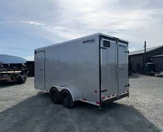 Thumbnail Photo of 2026 Royal 7x16 Enclosed Cargo Trailer V Nose Barn Door Silver HD 11,400lb GVW Extra Height