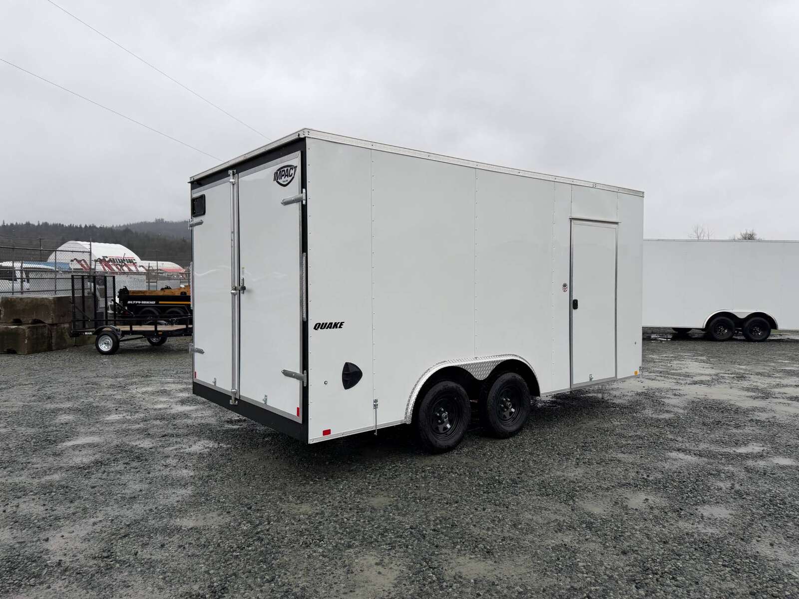 Photo of 2026 Impact 8.5x16 Quake V Nose Cargo Enclosed Trailer Barn Doors Extra Height White 7000lb GVW