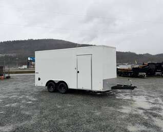 Thumbnail Photo of 2026 Impact 8.5x16 Quake V Nose Cargo Enclosed Trailer Barn Doors Extra Height White 7000lb GVW