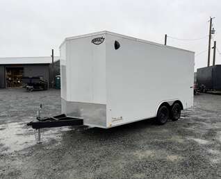Thumbnail Photo of 2026 Impact 8.5x16 Quake V Nose Cargo Enclosed Trailer Barn Doors Extra Height White 7000lb GVW