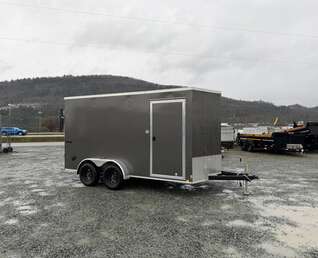 Thumbnail Photo of 2026 Impact 7x14 Quake V Nose Cargo Enclosed Trailer Barn Doors Extra Height Charcoal Grey 7000lb GVW