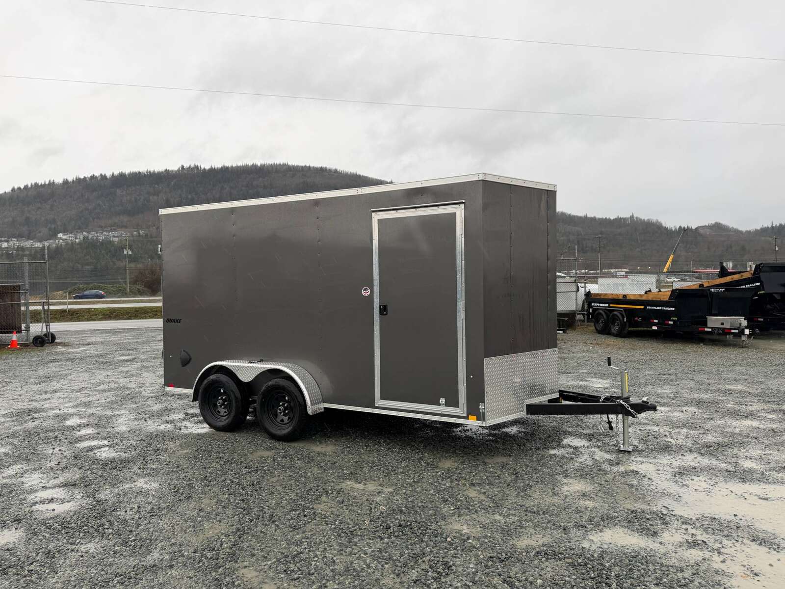 Photo of 2026 Impact 7x14 Quake V Nose Cargo Enclosed Trailer Barn Doors Extra Height Charcoal Grey 7000lb GVW